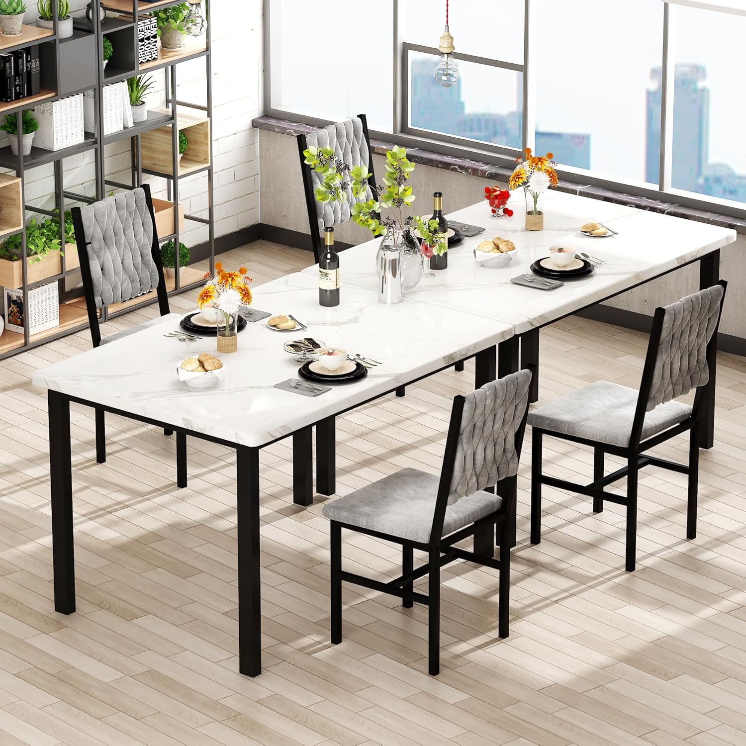 AWQM 3 Piece Dining Table Set for 2, Small Kitchen Dining Table with Upholstered Chairs, Compact Dining Table Set for Small Spaces, Space for Dining Room, Living Room, Apartment (White+Gray)