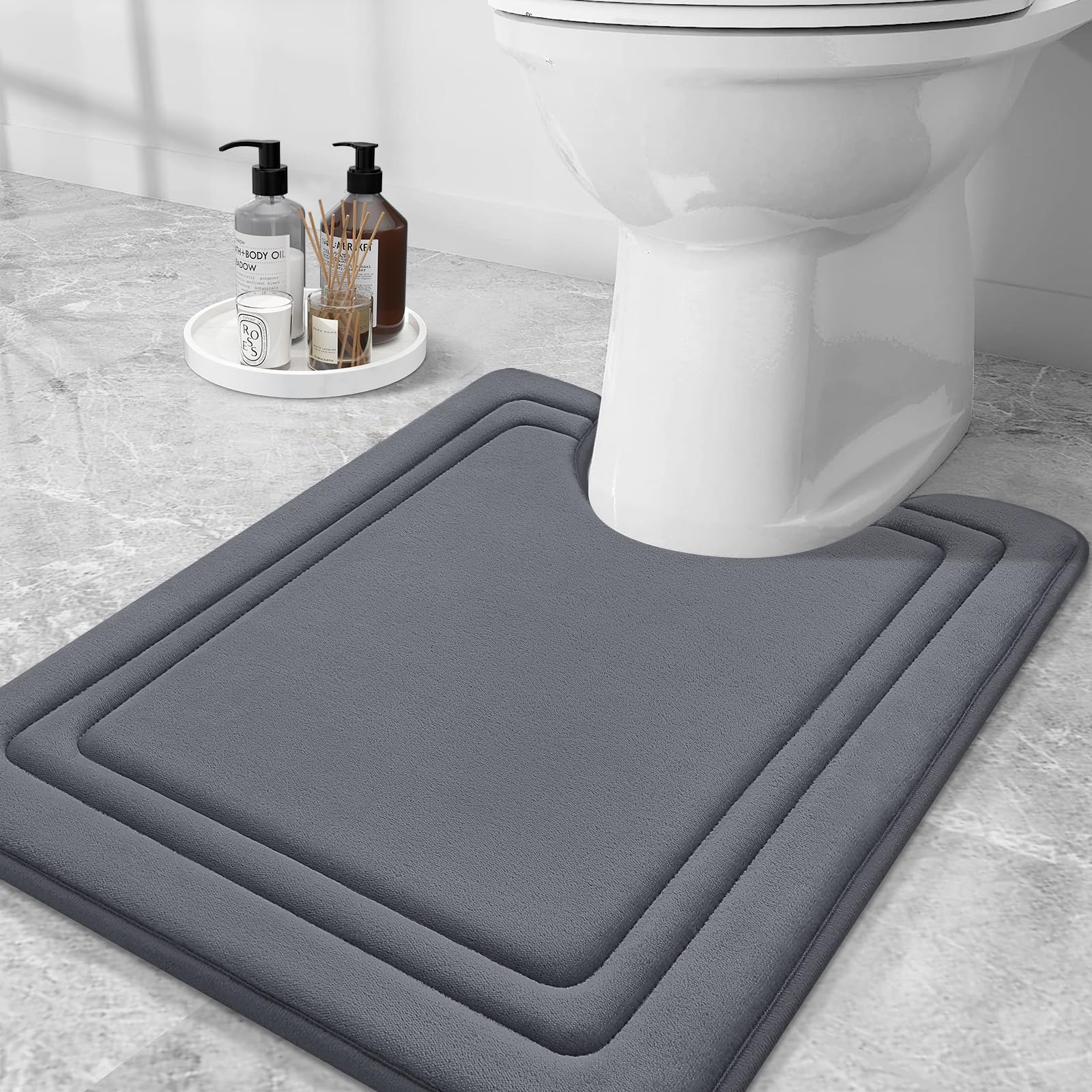 Grandaily Memory Foam Toilet Rugs U-Shaped 24x20, Ultra Soft, Non-Slip and Absorbent Bathroom Rugs, Machine Wash Dry, Comfortable Contour Bath Mat for