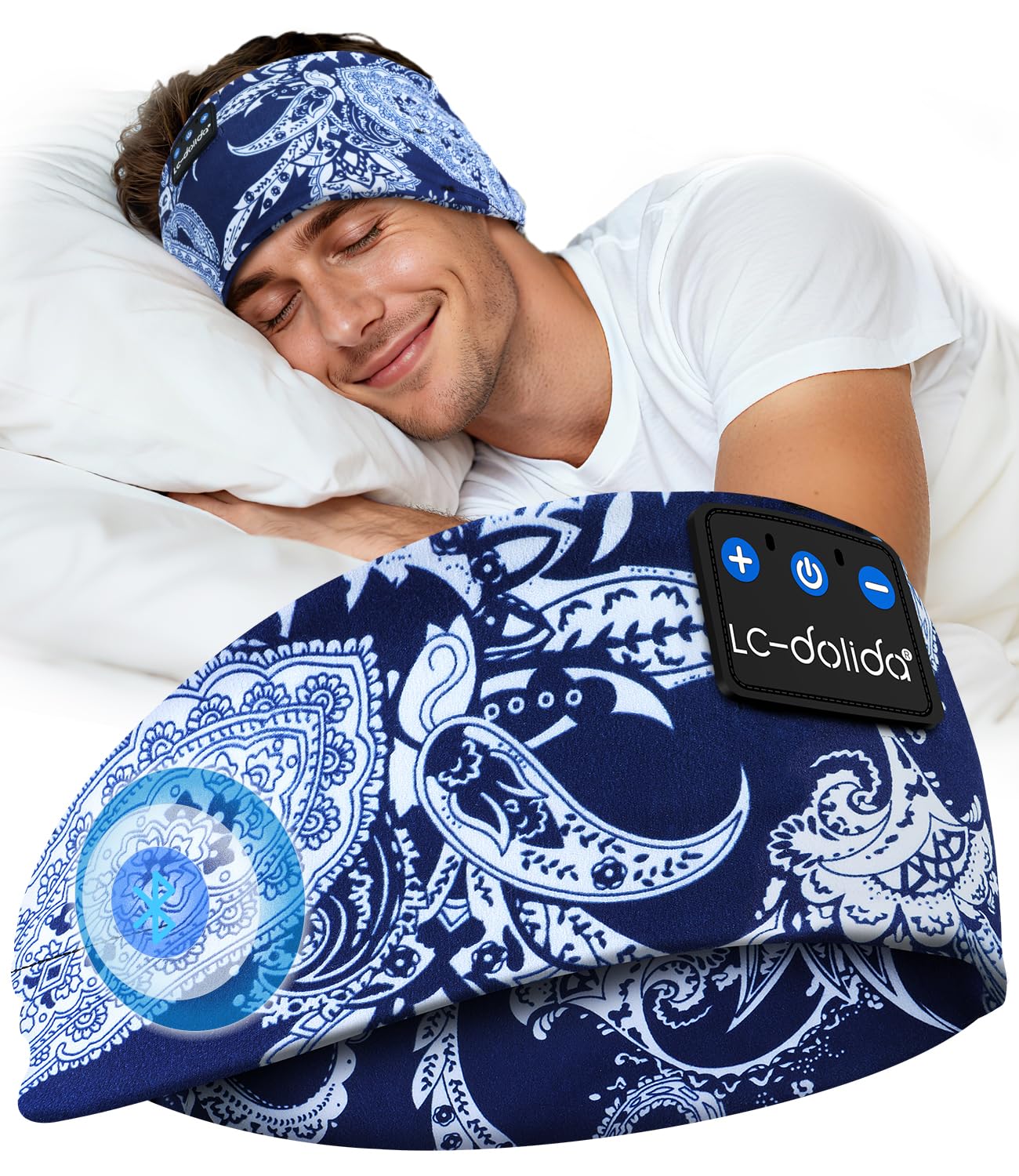 LC-dolida Schlafkopfhörer Bluetooth Stirnband Kopfhörer mit HiFi-Stereo | Weiches 4D-Gewebe,Beeindruckendem Klang,Komfort,tragbar für Reisen/Meditation/Yoga, tolles Unisex-Geschenk