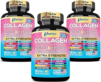 Collagen Peptides Types I, II, III, V & X, MCG Biotin, Keratin, Hyaluronic Acid, MSM, Zinc, Grape Seed Extract, Quercetin, Vitamin A, C & E, Folate, Black Pepper, Magnesium, Folic Acid (3 Pack)