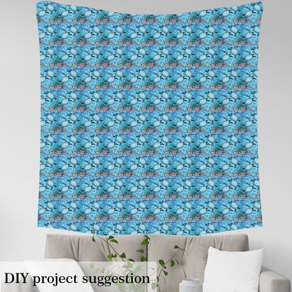 Feelyou Sea Turtle Fabric by The Yard 2 Yards Blue Ocean Theme Upholstery Fabric for Chairs for Boys Girls Fish Decorative Waterproof Outdoor Fabric Coral Outdoor Fabric
