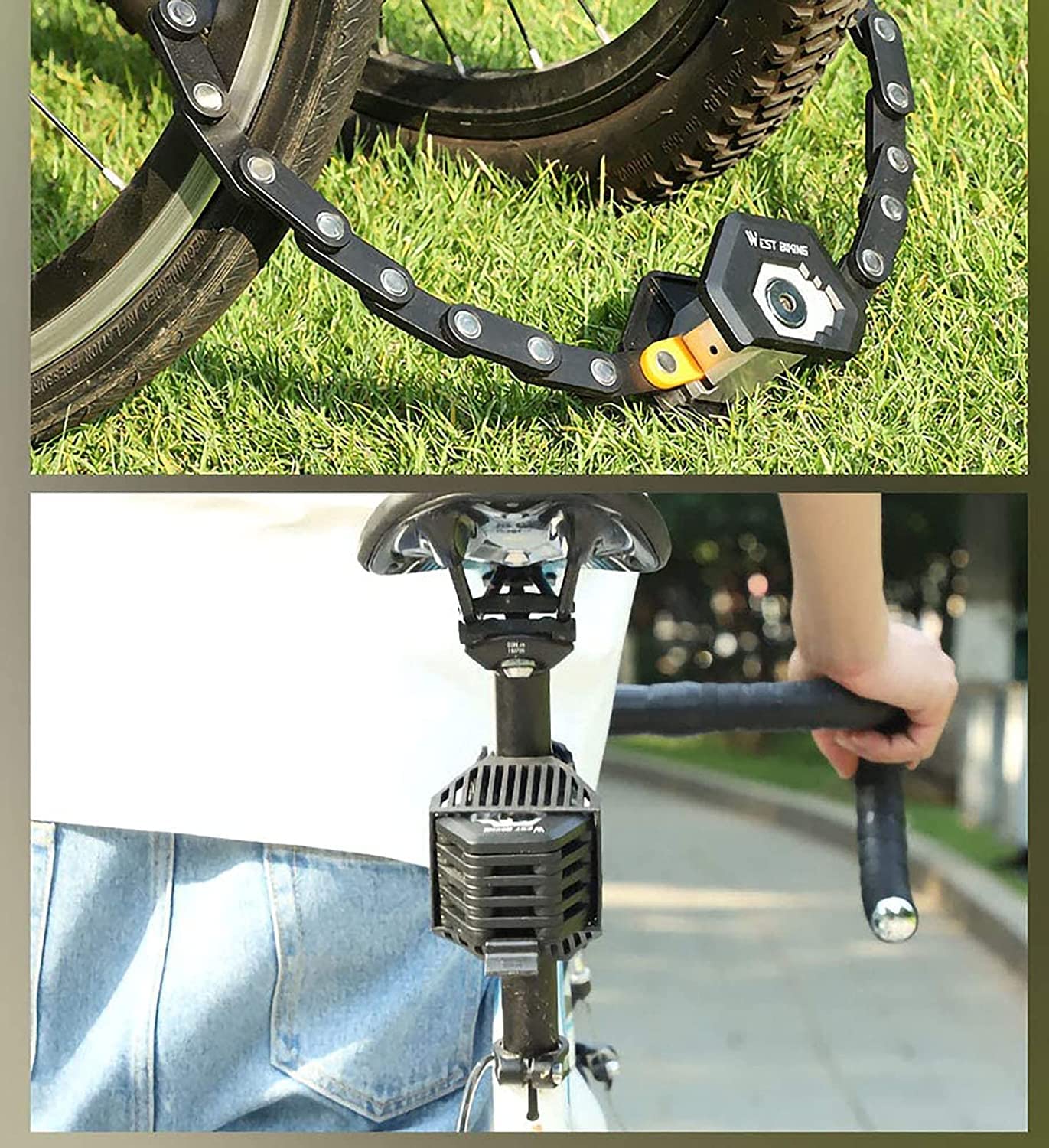 Fahrradschloss, faltbares Zahlenschloss für Fahrräder, lässt Sich auf 85 cm ausklappen, tragbares, kompaktes, faltbares Kettenschloss für Fahrräder (schwarz, 80 cm)