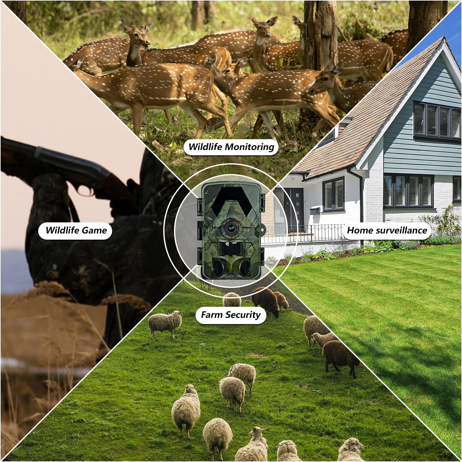 Wildkamera, 5K 60MP Wildtierkamera, 98FT 130 Weitwinkel Jagdkamera, 0,05s Auslösezeit Nachtsicht Bewegungssensor, IP66 Wasserdicht, kein Glühen Infrarot-LEDs Überwachungskamera mit 32GB Speicherkarte