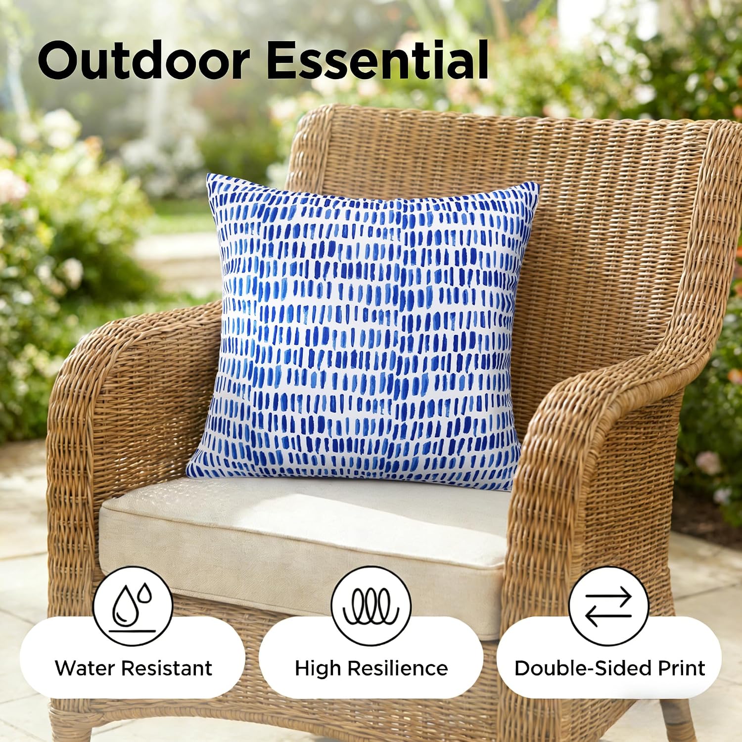 JMGBird Water-Resistant Outdoor Pillows Set of 2, 18x18 inch Durable White with Gradient Square Pattern Throw Pillows with Inserts for Patio Furniture