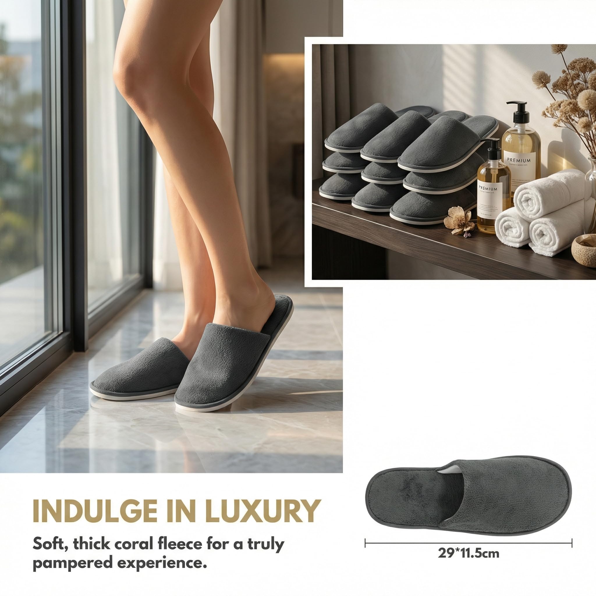 12 paia di pantofole per hotel, di lusso, 7 mm, antiscivolo, in tessuto non tessuto di corallo, usa e getta, per hotel, spa, sauna, viaggi, pantofole per ospiti, pantofole di alta qualità