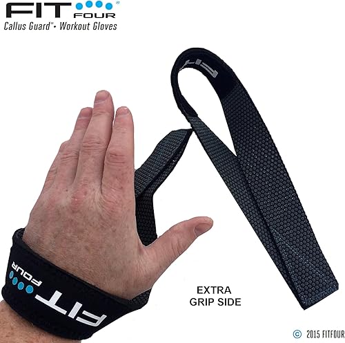 Fit Four Correa de elevación negra con soporte de muñeca para levantamiento de pesas Agarre de silicona Reversible