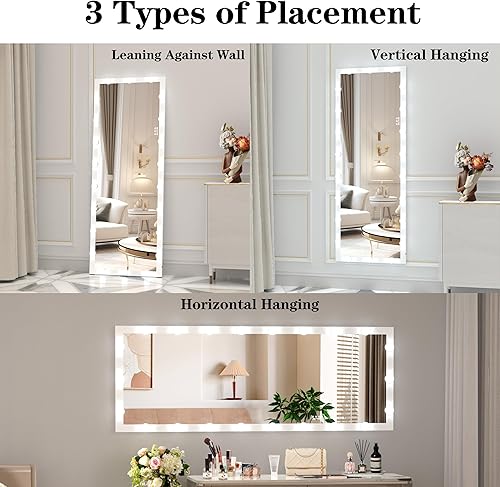 Miniatura 60 de ANYHI Full Length Mirror with Lights, 63" x 24" Full Lenth Vanity Mirror, 22 LED Bulbs, 3 Color Lights, Dimmable, Aluminum Thick Frame, for Dressing
