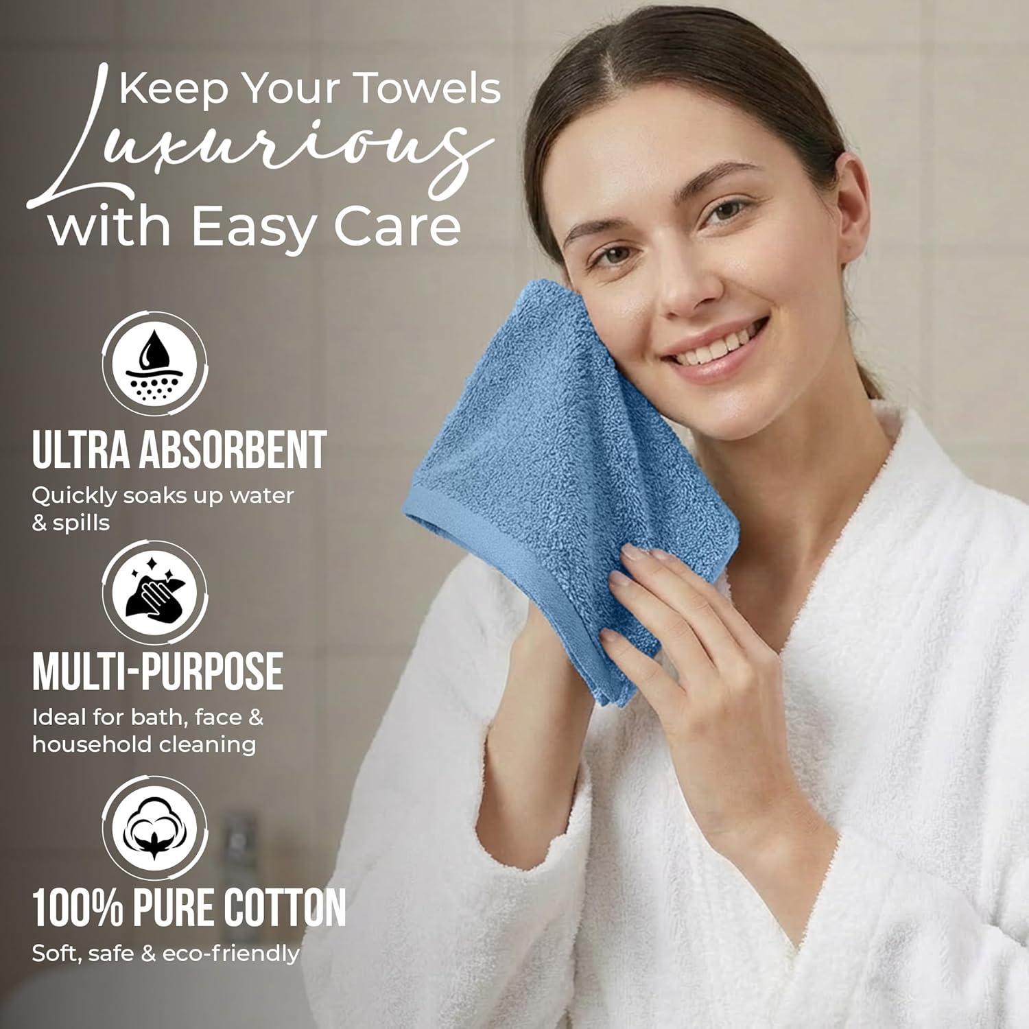 RIVERSIDE Pack of 12 Washcloths, 12 x 12 Inches, 100% Cotton, Premium Flannel Face Cloths, Highly Absorbent & Soft Feel Fingertip Towels (Electric Blue, 12 Pack) - Image 5