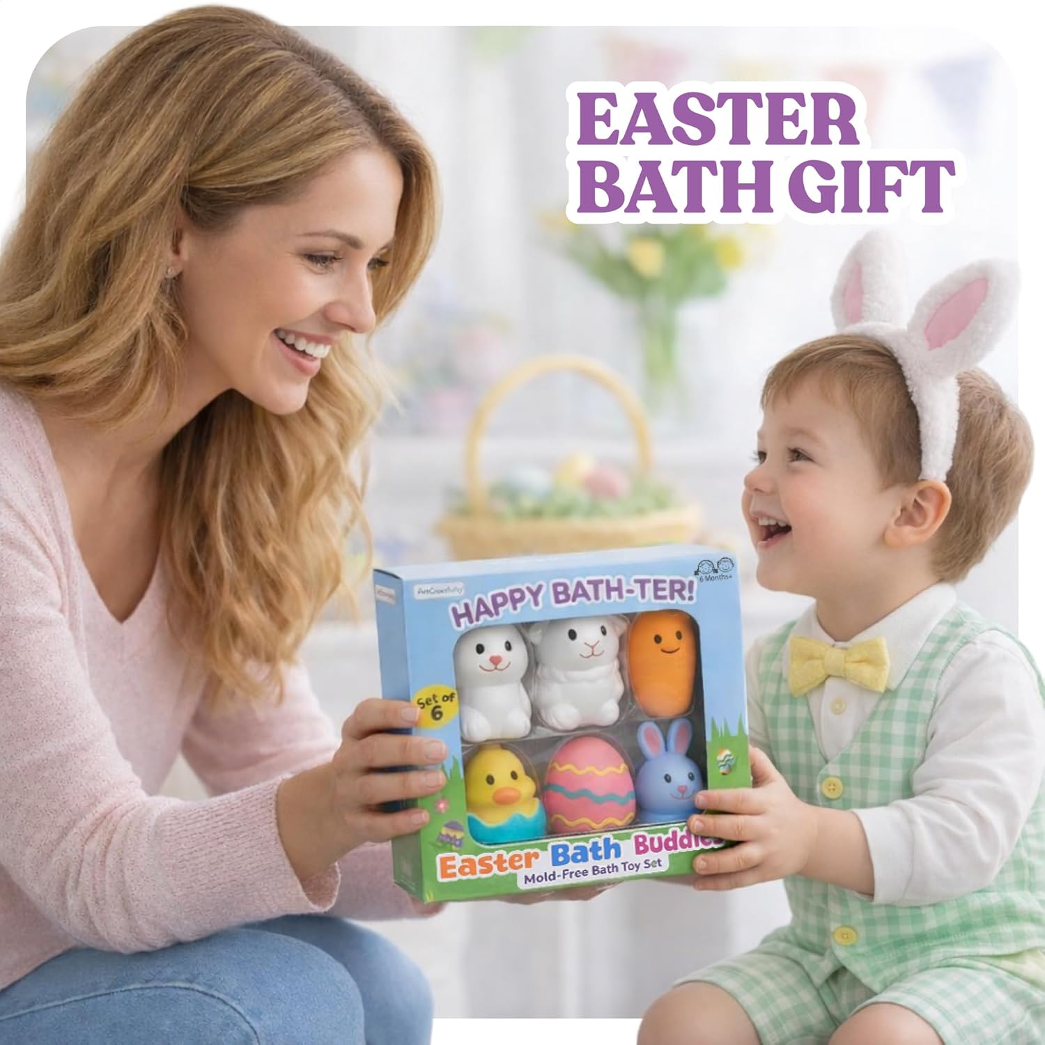 ArtCreativity Easter Basket Stuffers for Toddlers, Mold Free Bath Toys, 6 Pack, No Hole Easter Bath Toys, Soft Squeezable Bathtub Toys for Baby & Toddler, Great Easter Gifts for Kids 6 Month+