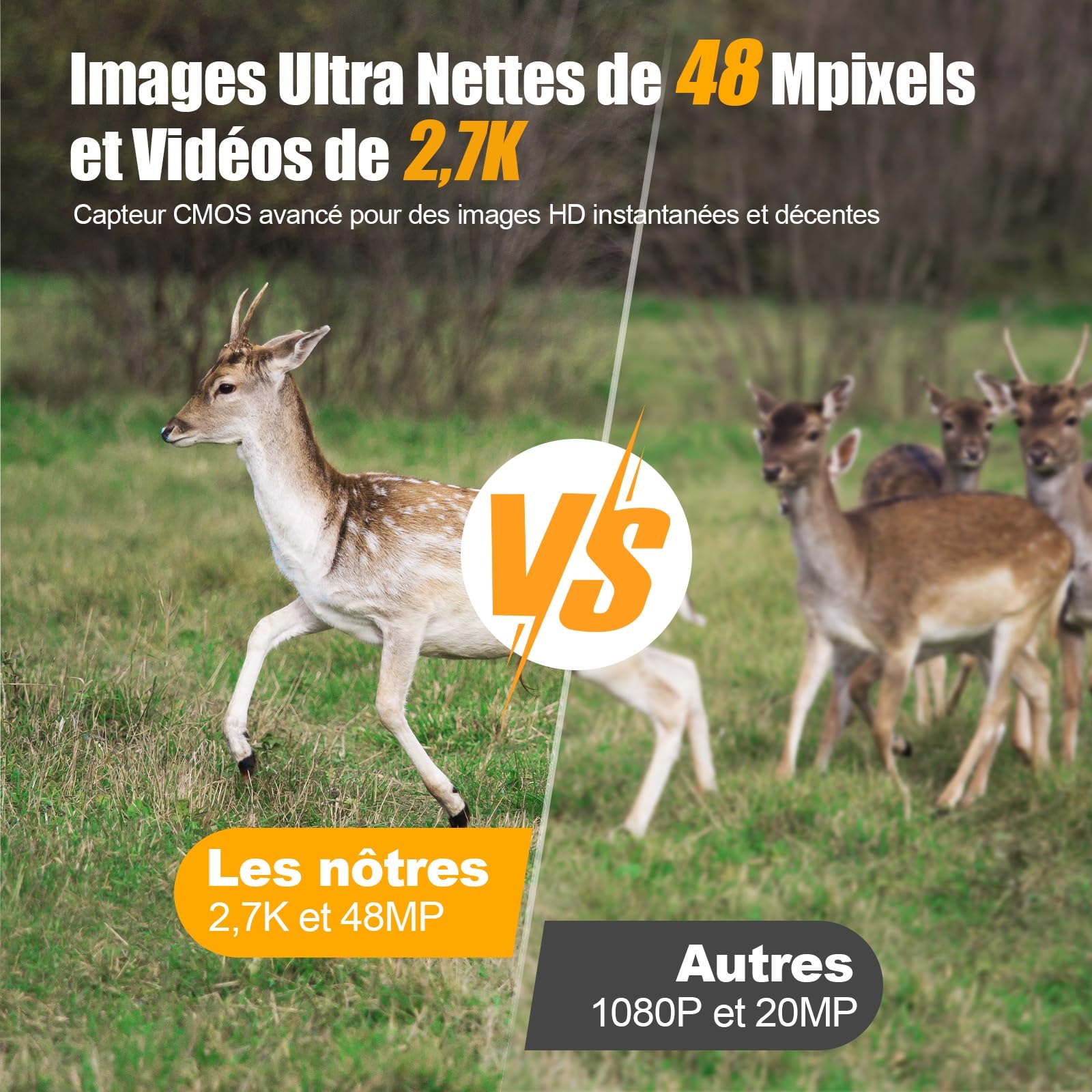 Caméra de Chasse 2.7K, 58MP Camera Chasse Infrarouge avec 32GB Carte, Piege Photographique 120 ° Angle Vision Nocturne Animaux, Caméra de Surveillance Camera Suiveuse Exterieur Traque IR Caméra