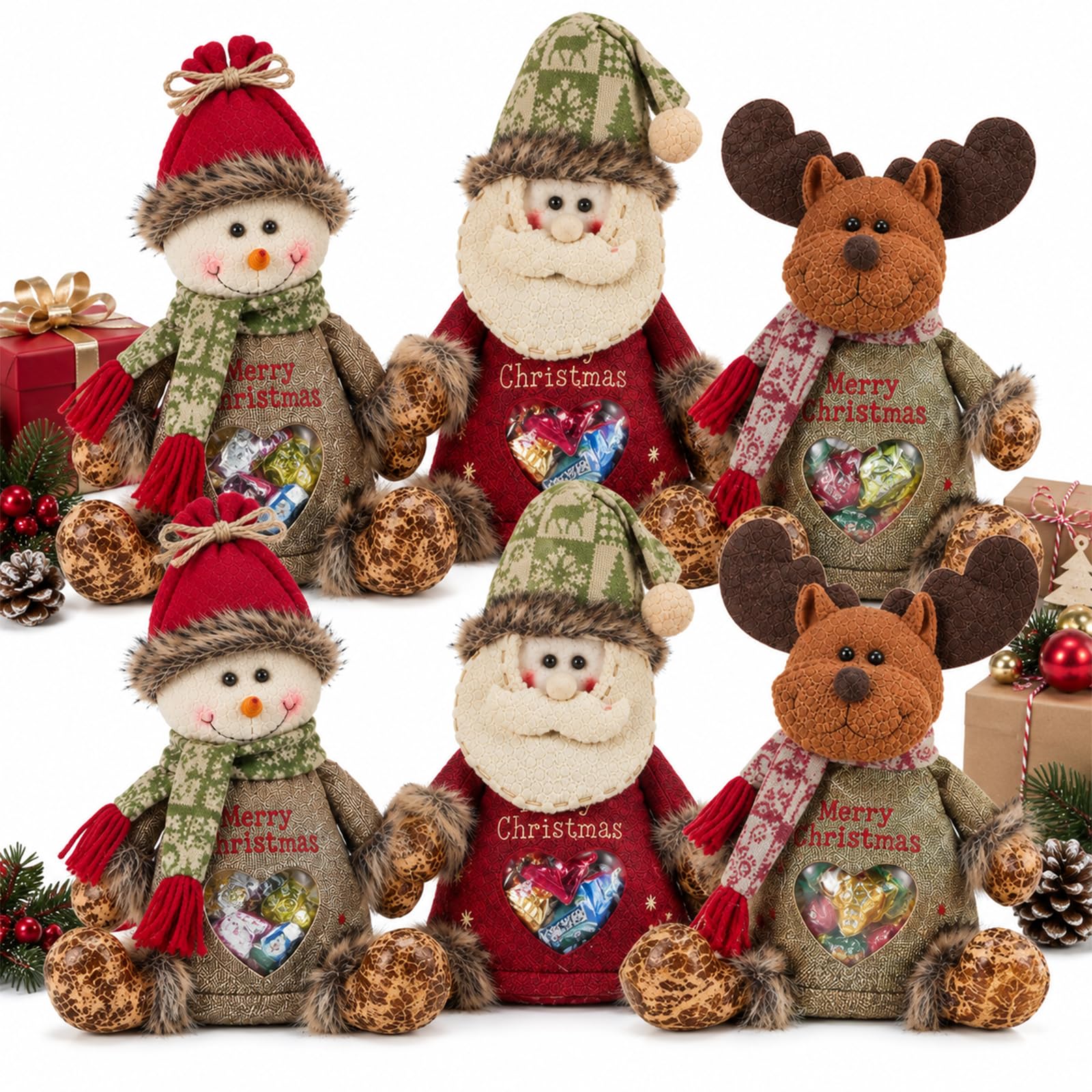 Christmas Gift Bags Zipper Design, Reusable Felt Bags for Small Gifts (2 sets)