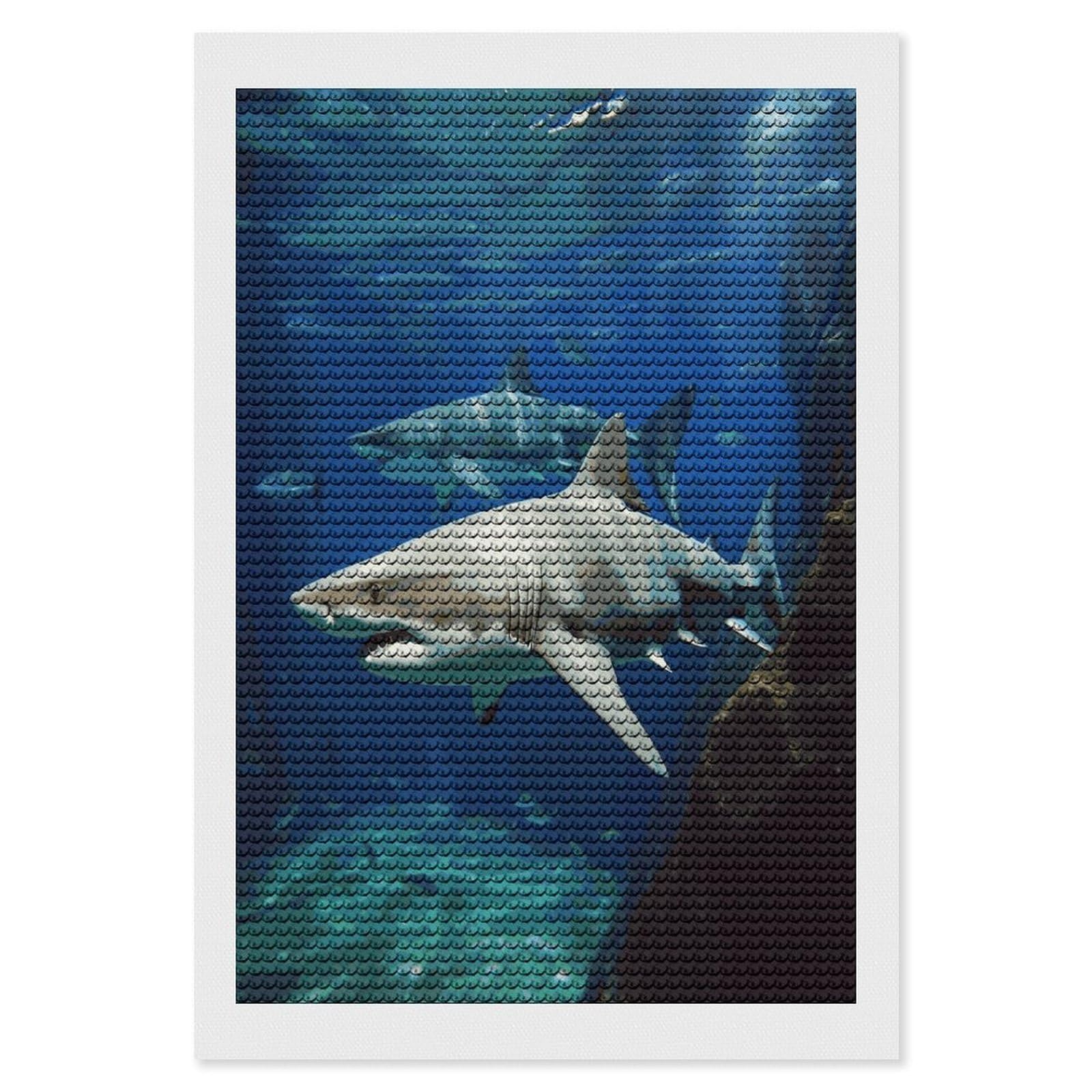 LDGSUPH Two White Sharks Diamond Painting Kits for Adults Paint with Diamond Pictures Art DIY Full Drill Diamond Dots Painting Personalized Diamond Photo for Home Wall Decor Gift 8"x12"