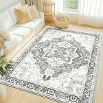 OLANLY Rug de la région ancienne, 4x6 Soft Floral Print Rugs pour le salon, Low Pile Rug lavable avec non-dérapant Boho Retro Tapis Rugs pour chambre à manger Salle à manger Salon Bureau à la maison, Gris