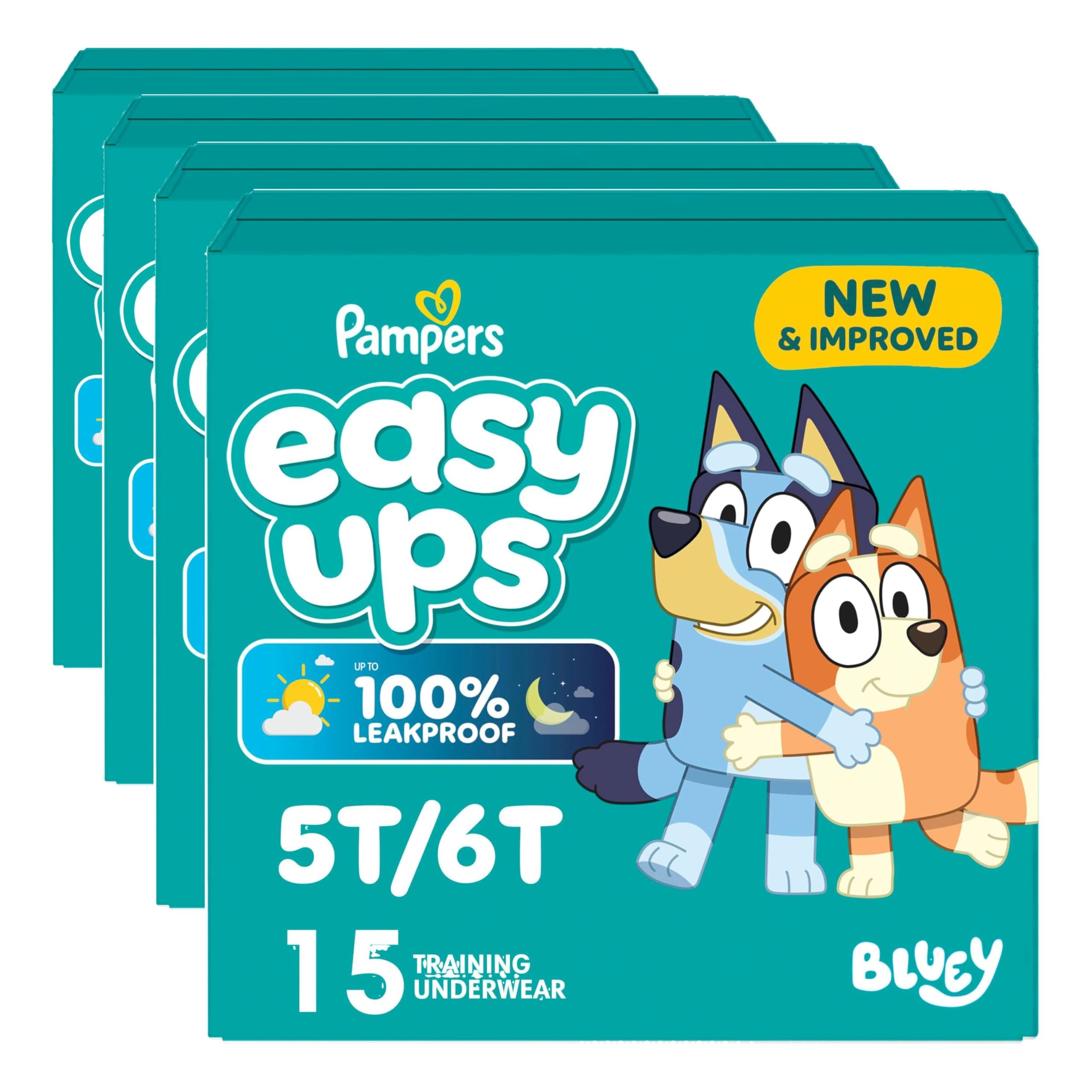 Pampers Training Pants Boys &amp; Girls 5T-6T | Bluey Design | Easy Pull Up &amp; Down | For Potty Training | 15 Count, Pack of 4