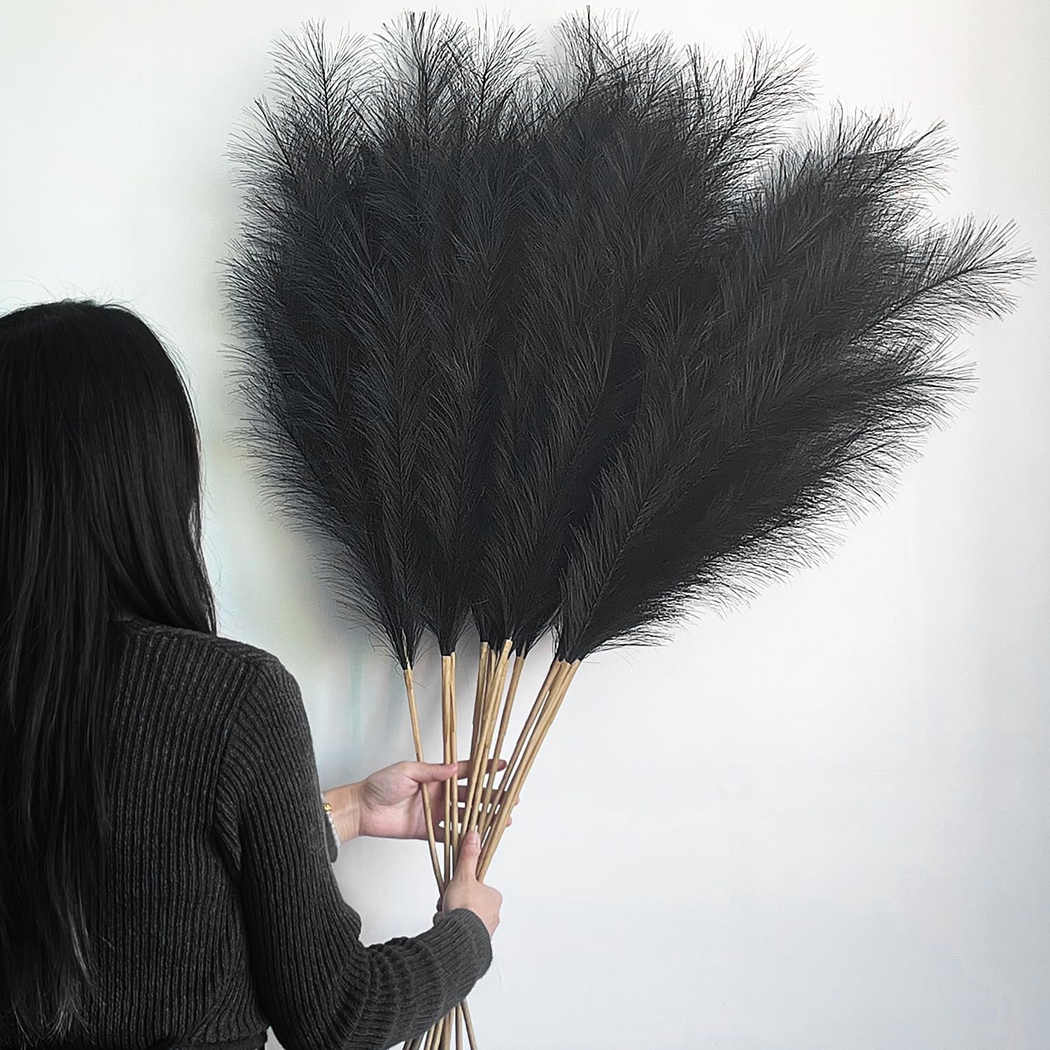 12 Piume Decorative Pampas Artificiali - Erba Pampas Alta 115cm Per Vaso, Beige