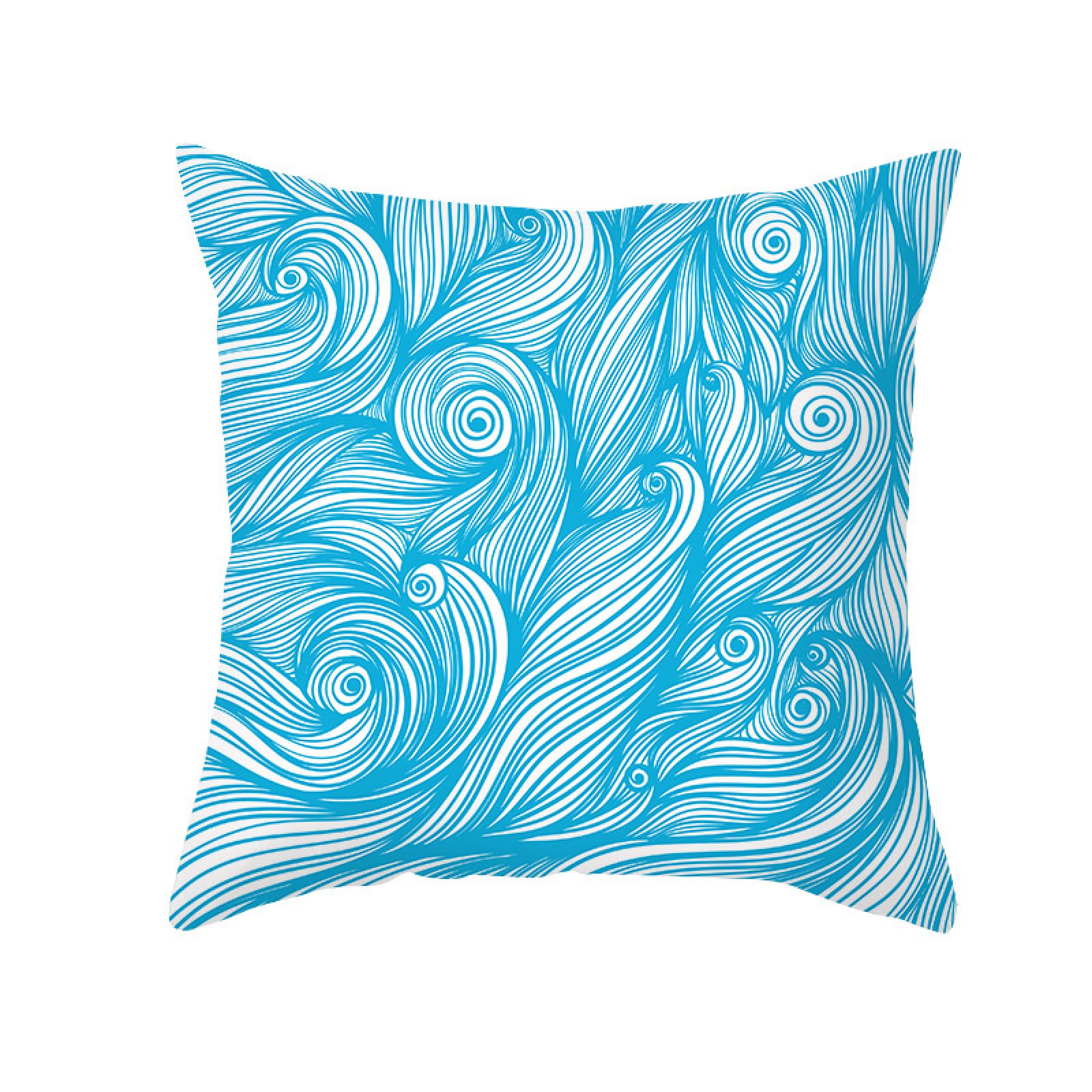 Cushion Covers Blue Abstract Stripe Pillow Cases Soft Linen Cushions with Covers Included Washable Sofa Cushions with Invisible Zip Pillowcase Breathable Pillow Cover 50x50 Cushion Cover 1 Pack
