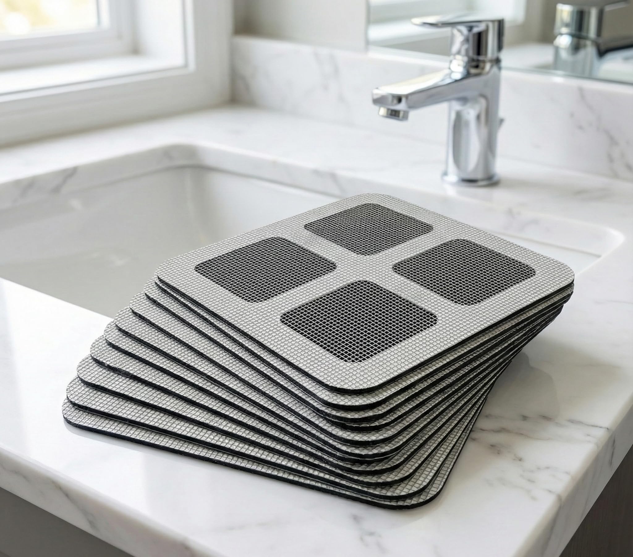 Drain Hair Catcher Sticker for Kitchen & Bathroom | Anti-Clog Adhesive Drain Saver | Disposable Mesh Drain Filter Sheet | Pack of 10 | 10 cm Size | Easy Peel & Stick | Prevents Hair & Waste Blockage-picture-13