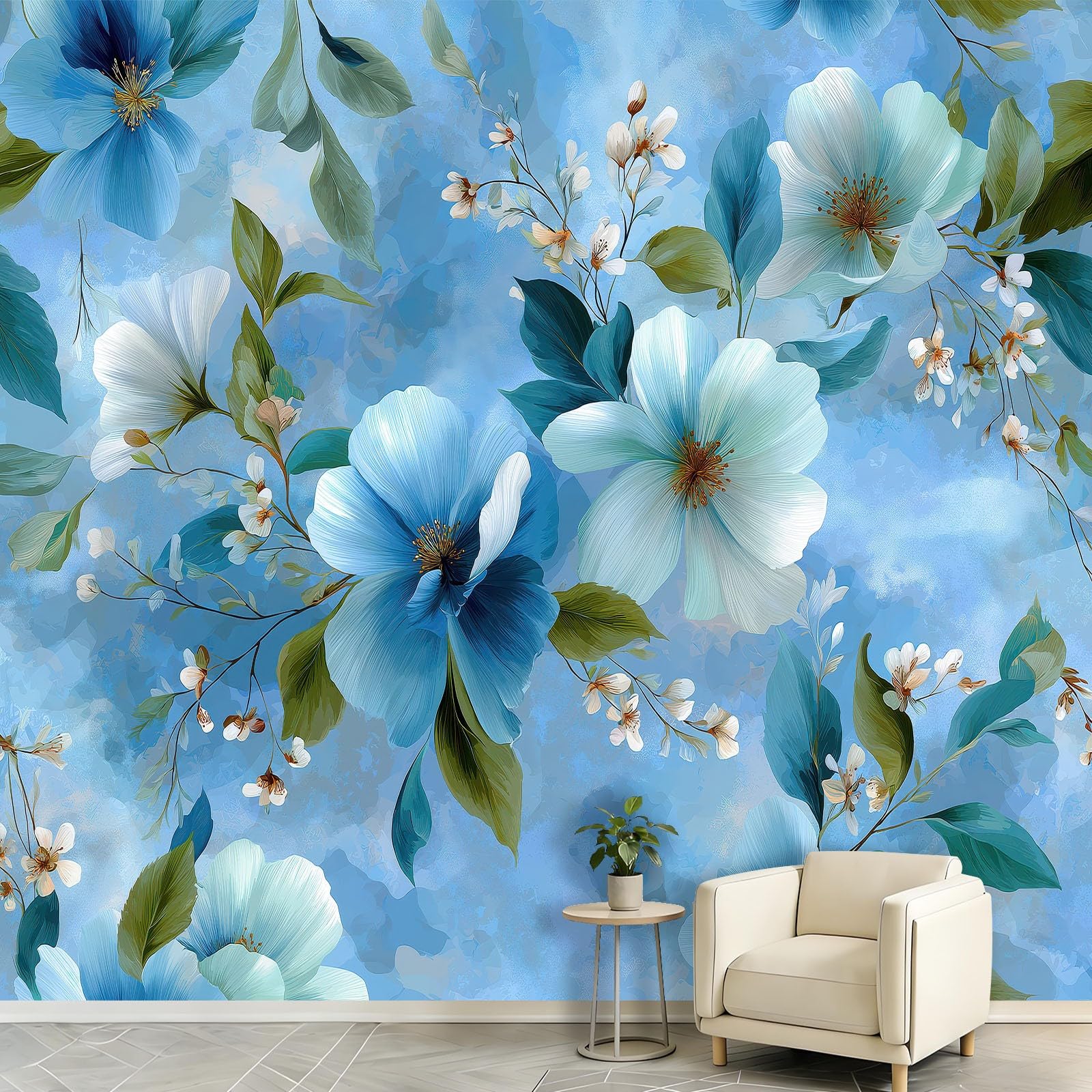 Kwiaty akwarelowe fototapety 200 x 140 cm (szer. x wys.) stokrotka liść mural dekoracja wnętrza tapeta, fototapeta do salonu sypialni kuchni łazienki i dzieci - rozmiar niestandardowy