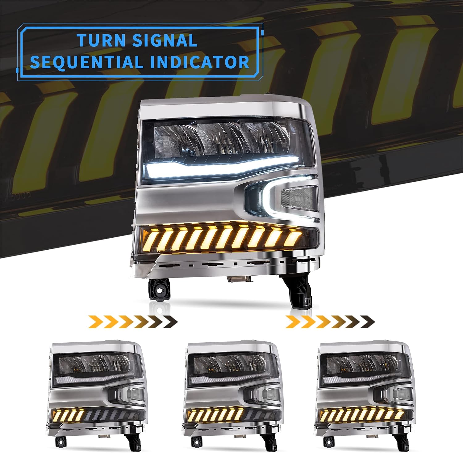 VLAND LED Headlights Compatible with Chevy Silverado 1500 2016-2018 (Not Fit Factory LED Models) Front Lamp w/Reflective Bowl w/Dynamic Animation&Blue Breathing Light w/Sequential, Clear Reflector