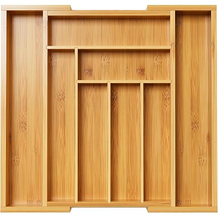 ROYAL CRAFT WOOD Luxury Bamboo Kitchen Drawer Organizer - Silverware Organizer - Utensil Holder and Cutlery Tray with Grooved Drawer Dividers for Flatware and Kitchen Utensils (9 Slot, Brown Bamboo)