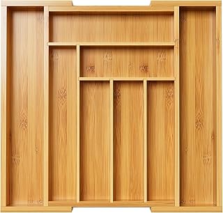 Pipishell Bamboo Expandable Drawer Organizer for Utensils Holder, Adjust...