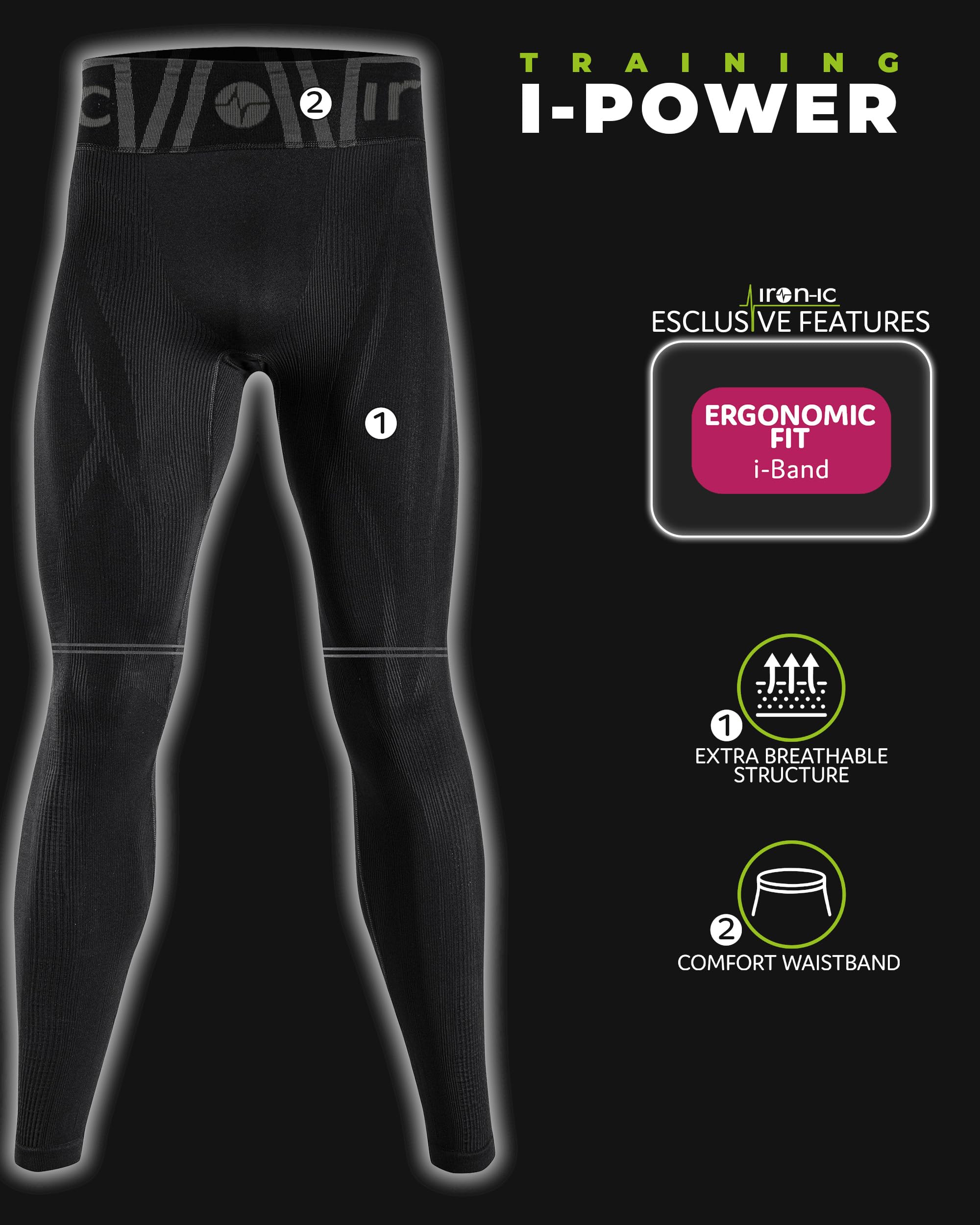 Iron-Ic Unisex sportowe legginsy kompresyjne oddychające, antybakteryjne, ocieplacze na nogi zapewniające regenerację i wydajność sportową - art. 600319