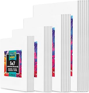 KeffCreations 24-Pack Premium 100% Cotton Primed Canvas Boards: 6 Each 5x7, 8x10, 9x12, 11x14 - Acrylic, Oil, Watercolor Art Supplies for Kids & Adults