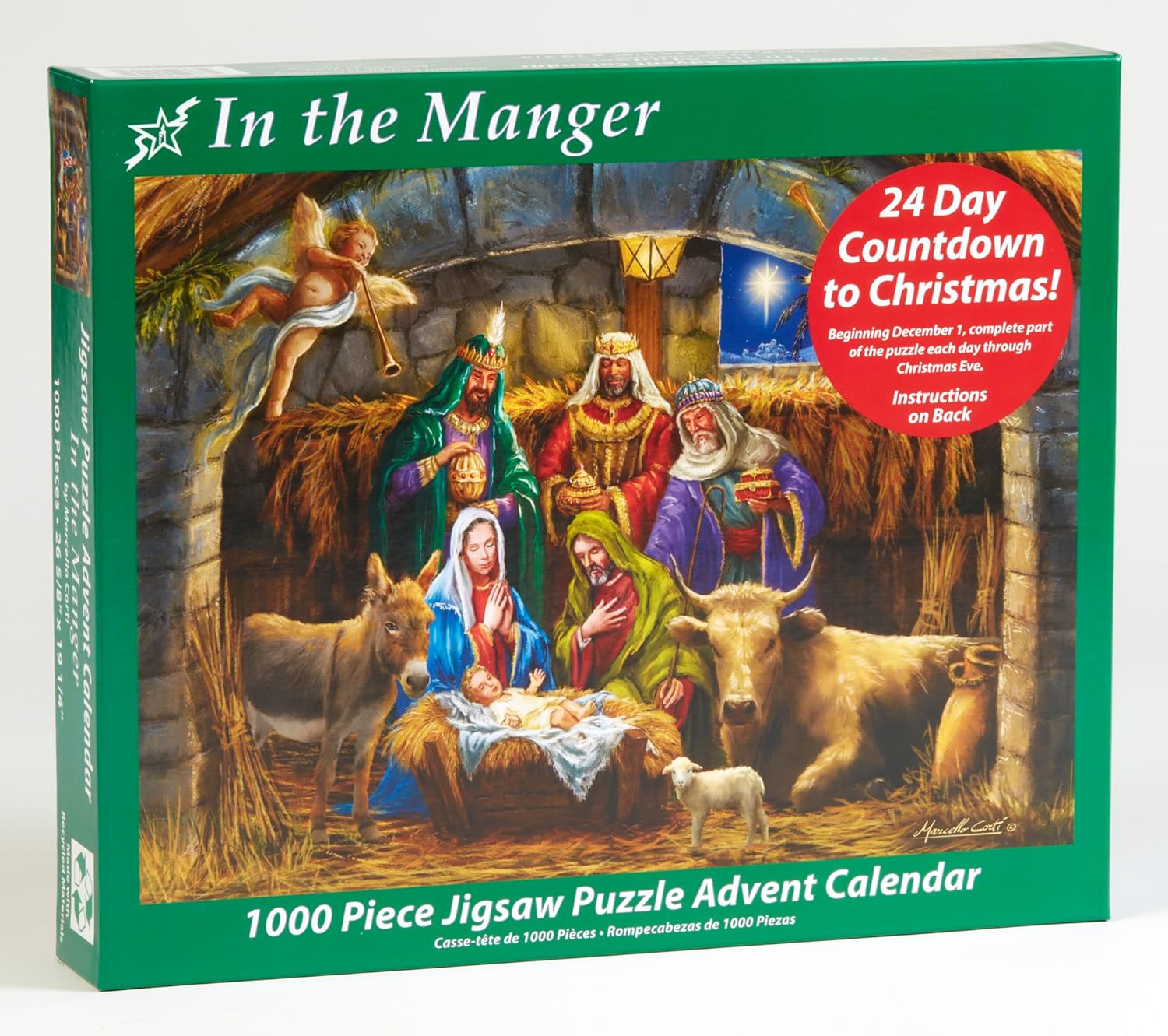 Jigsaw Puzzle Advent Calendar - Manger Scene - 1000 Pieces by Vermont Christmas Company - 24 Puzzle Sections to Complete - Religious Advent Calendar Puzzle