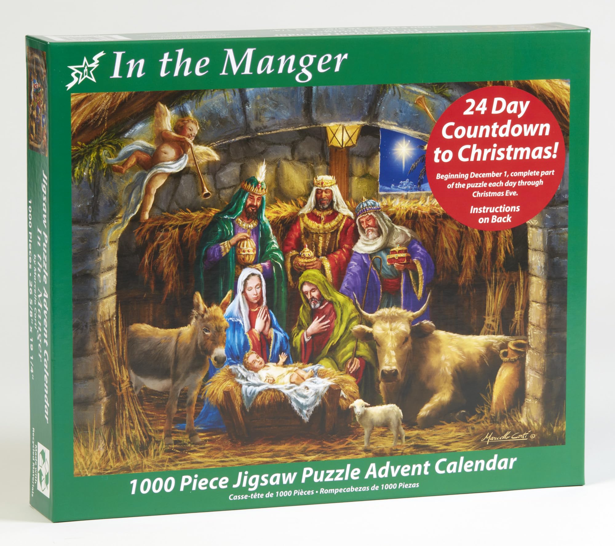 In The Manger Jigsaw Puzzle Advent Calendar – 1000 Pieces, 24-Day Christmas Countdown, Vermont Christmas Co