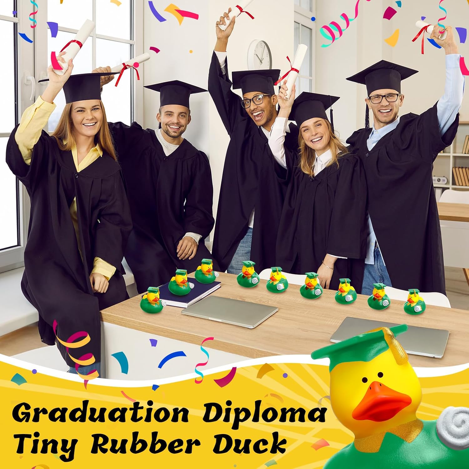 Sratte 24 Pcs Green Graduation Rubber Ducks 2026 Grad Silicone Duck Bulk Graduation Small Rubber Animal Gift Cake Topper for Teacher Graduation Party Favors Supplies