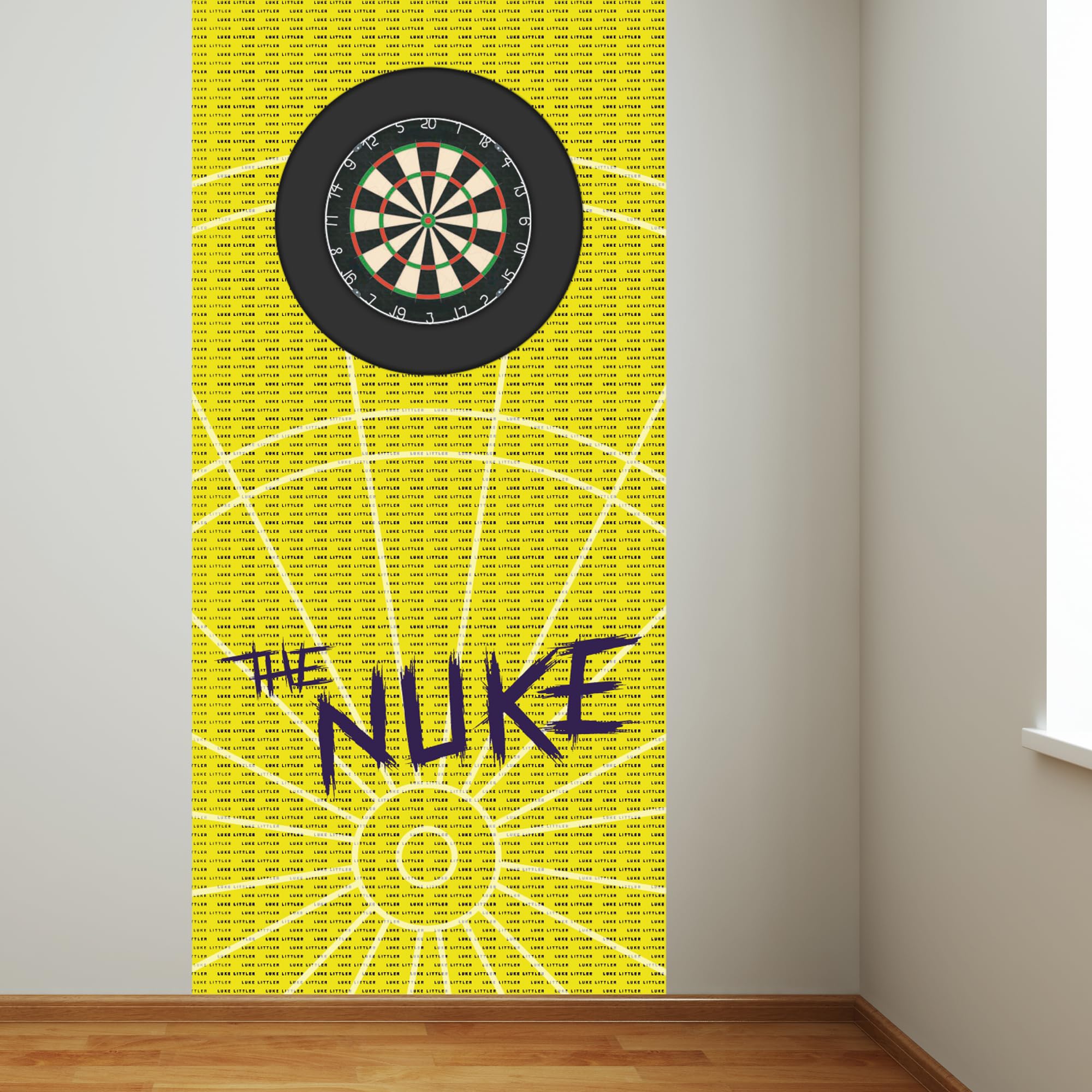 Luke Littler Dart Board Backdrop - Yellow Repeat Name Wall Sticker (180cm Height x 85cm Width)