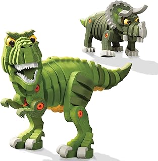 Bloco Toys T-Rex & Triceratops | STEM Toy | Jurassic Dinosaurs | DIY Building Construction Set (200 Pieces)