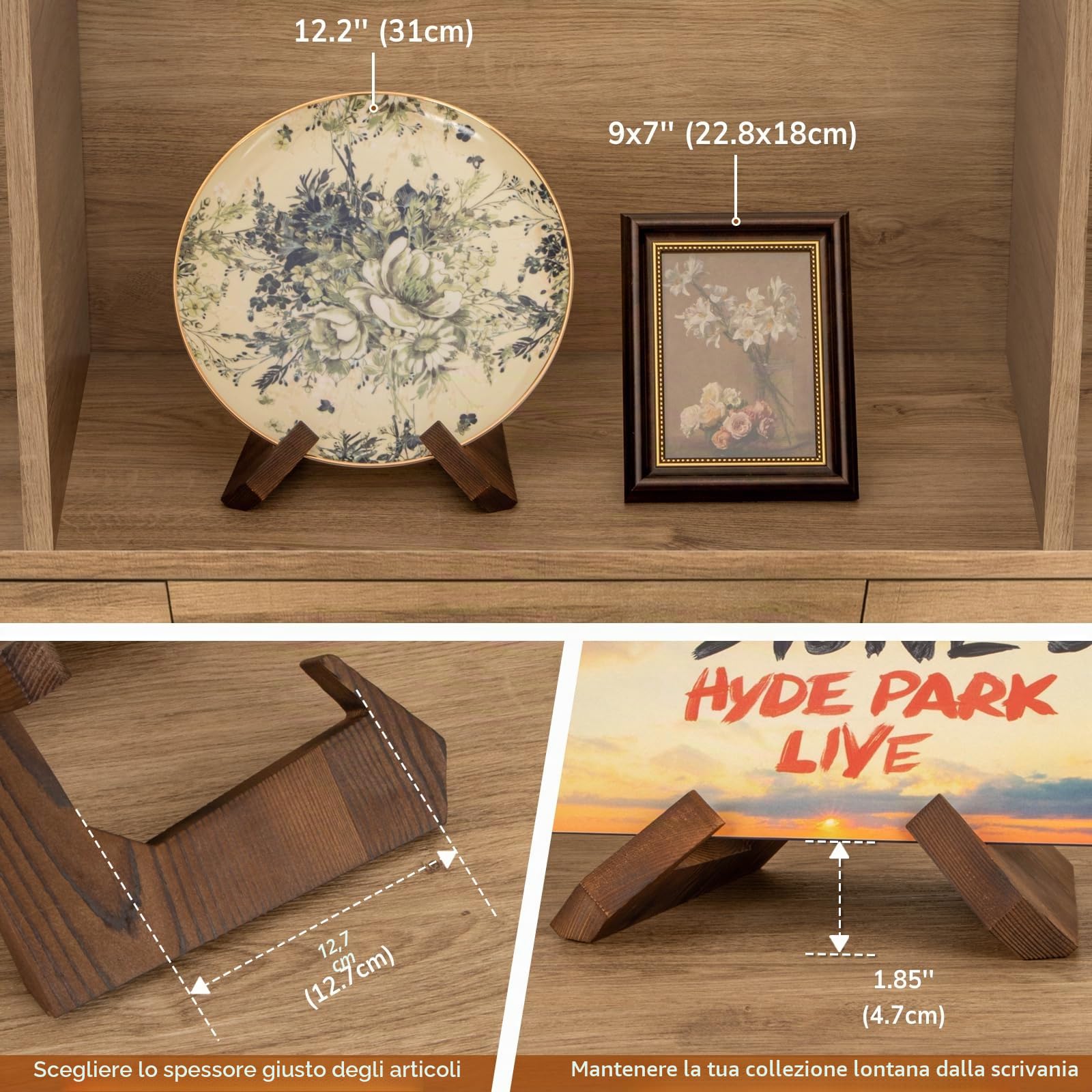 ANBOXIT Porta Piatti, Supporti per Ciotole da Esposizione, Supporto di 6,5 Pollici, in Legno, per Grandi Ciotole Profonde, 23 x 20 x 16,7 cm (Per Ciotole < 12,7 cm di Profondità)
