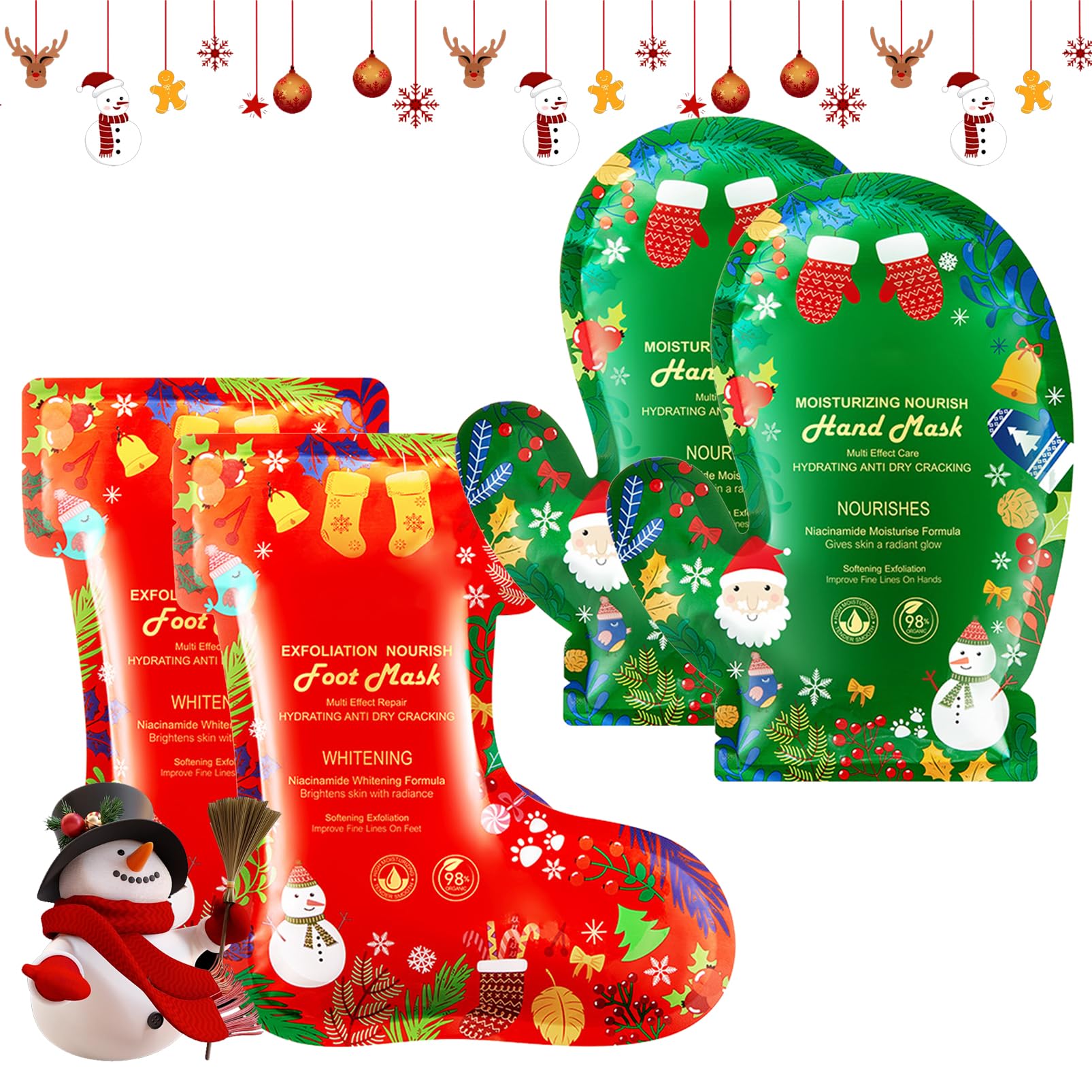 Handmaske & Fußmaske Weihnachten Set, Pflege Peeling Handmasken & Fussmaske Socken, Feuchtigkeitsspendend & Hornhautentfernung, Anti Hornhaut Handpflege Fußpflege für Weihnachts geschenk