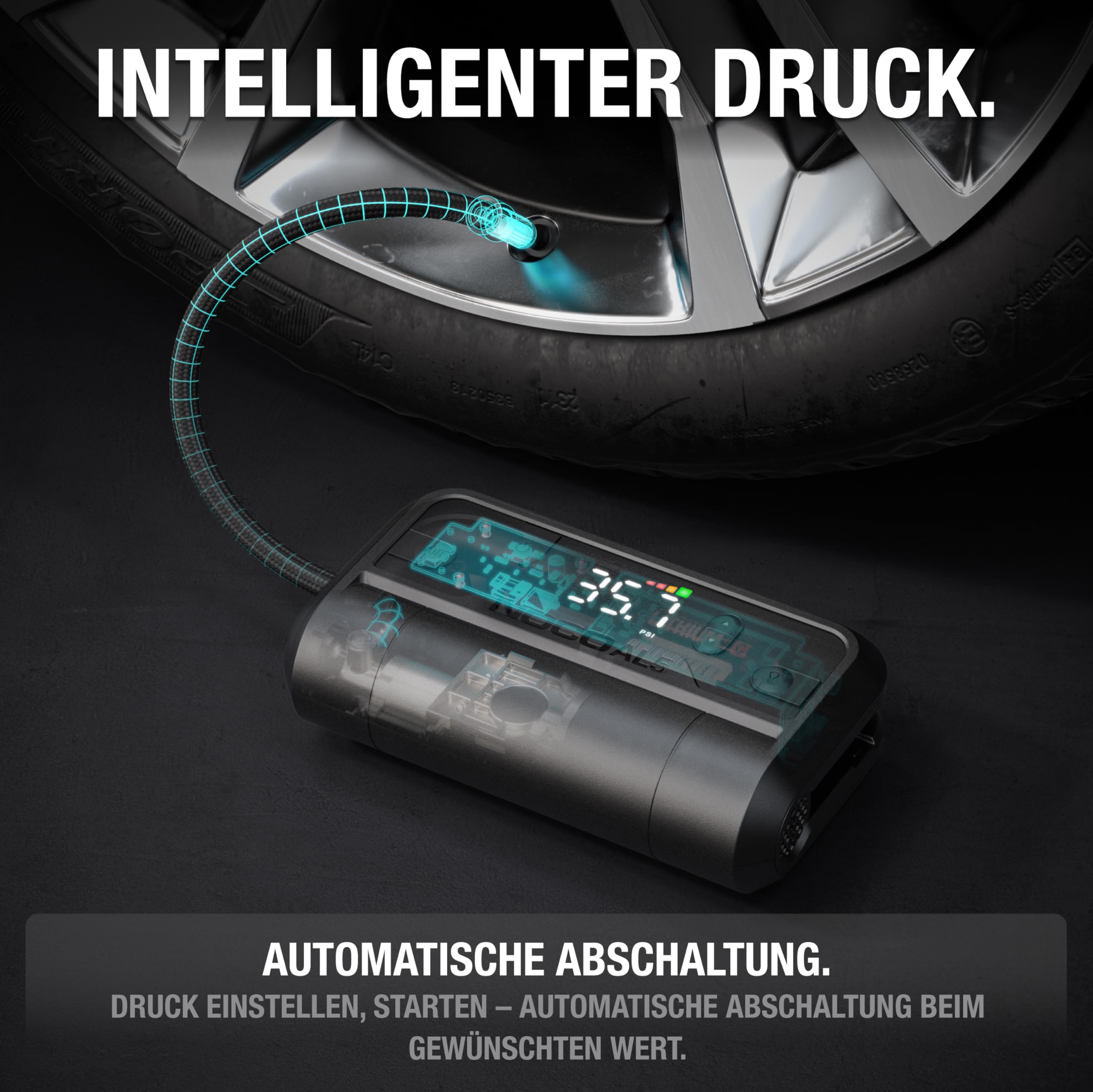 NOCO Air AL5: UltraSchnelle 5A Akku-Luftpumpe – Tragbarer Akku-Kompressor – 17 SLPM Luftstrom, 0–40 PSI in 7 Min – Digitales Manometer + automatische Abschaltung