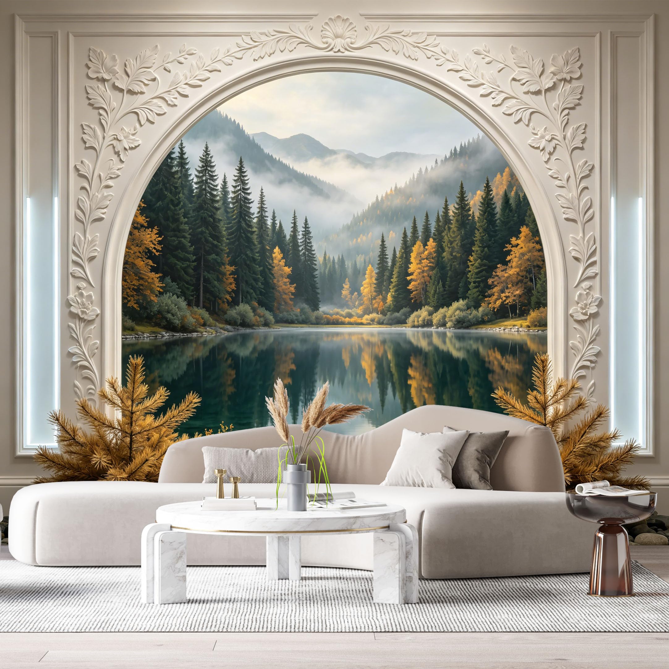 Custom Size Wall Murals Mountain Lake Forest Landscape 3D Trompe L'Oeil SelfAdhesiveWall Fabric Removable Wallpaper Wall Decor for Living Room Bedroom Bathroom