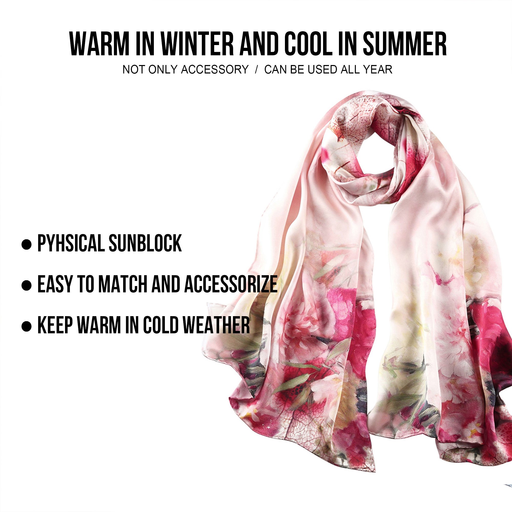 STORY OF SHANGHAI Sciarpa di 100% Seta Charmeuse da Donna Foulard a Raso con Fantasie Orientale, 56x177cm