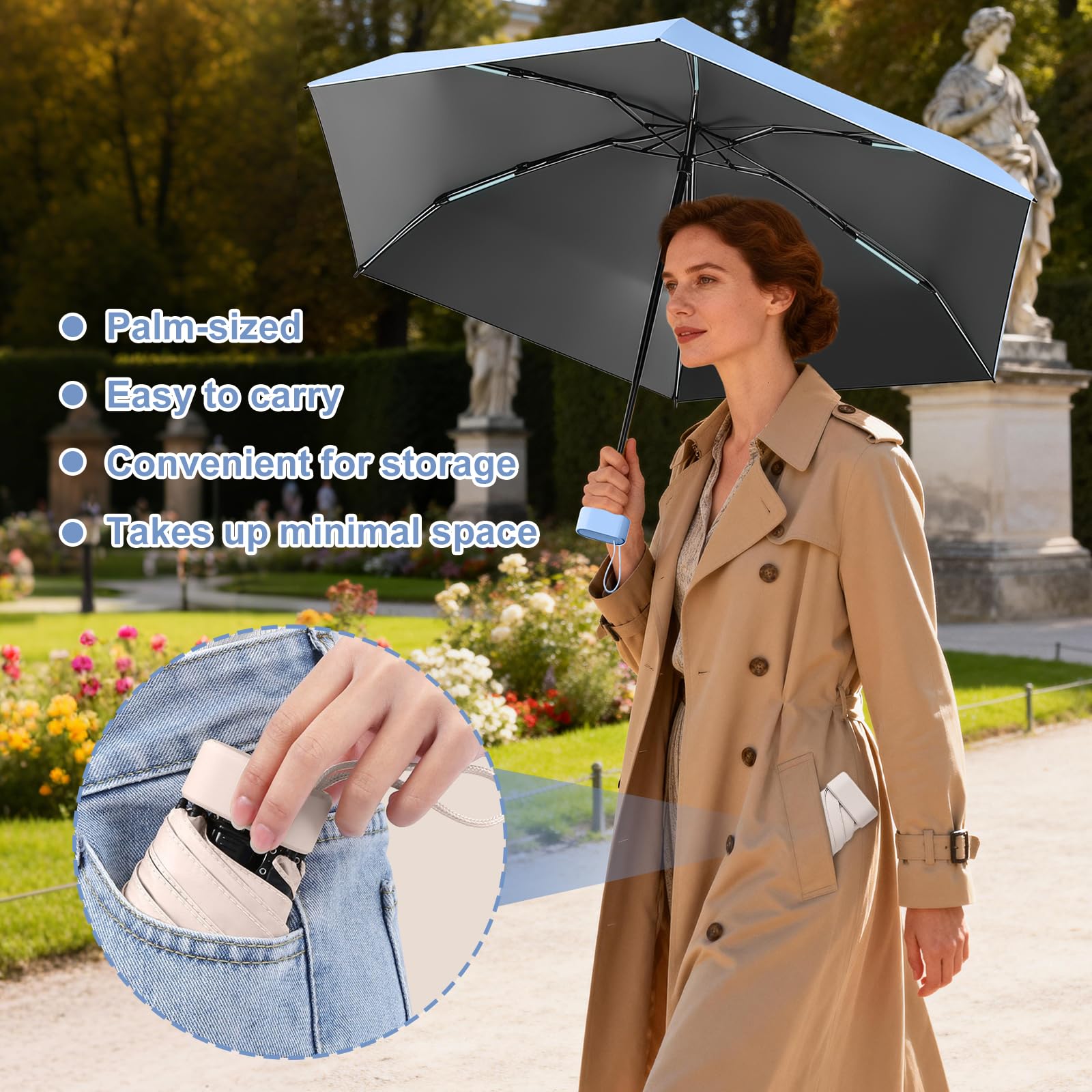 HCQC Doppie Ossa Ombrello Ultra Leggero Pieghevole - Mini da Viaggio con Protezione UPF 50+ - Impermeabile e Compatto, Ombrello Tascabile per Uomo e Donna