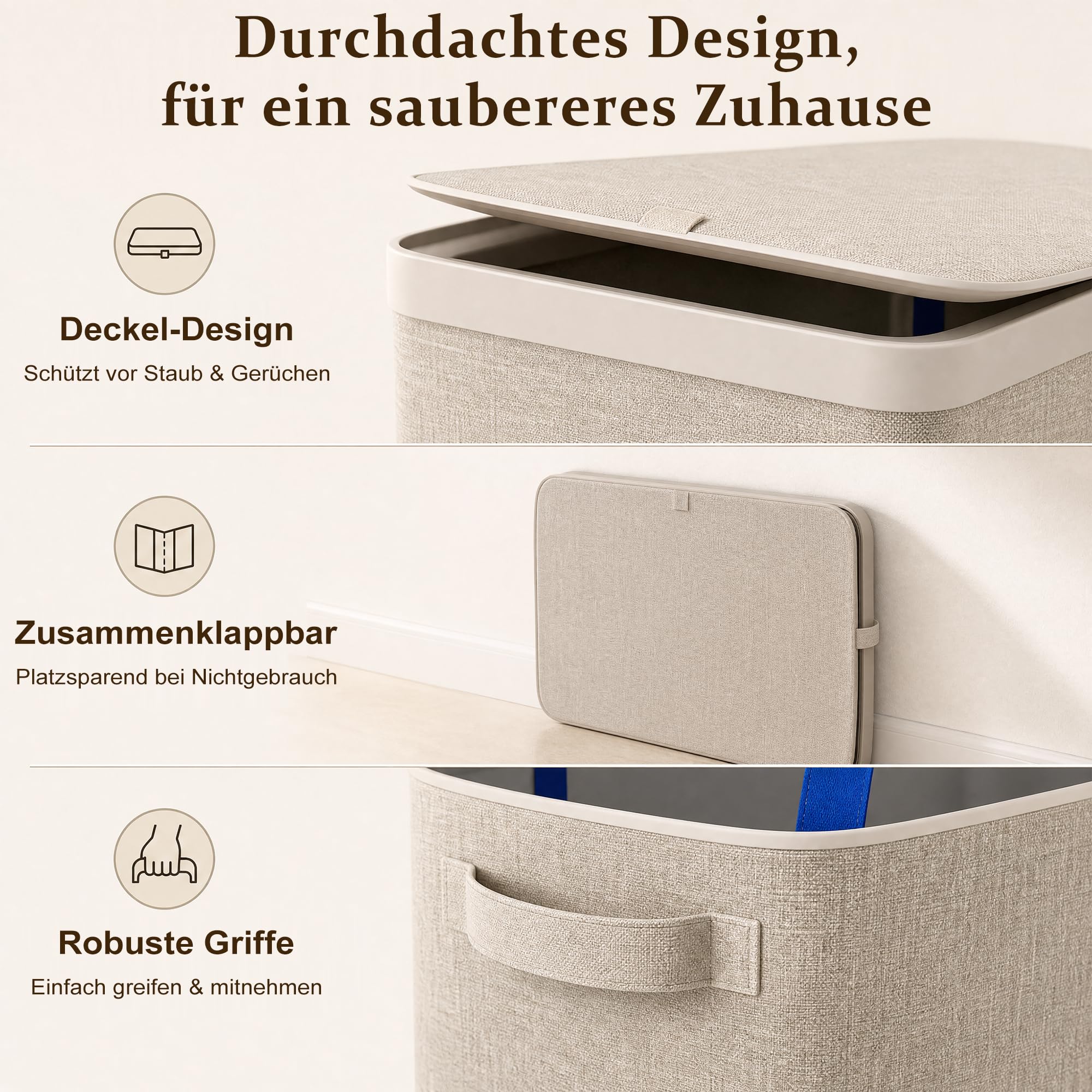 100L Wäschekorb mit Deckel, Wäschesammler 2 Fächer mit herausnehmbaren Wäschesäcken, Faltbare Wäschebox für Schmutzwäsche, Wäschebehälter für Badezimmer und Schlafzimmer, Beige