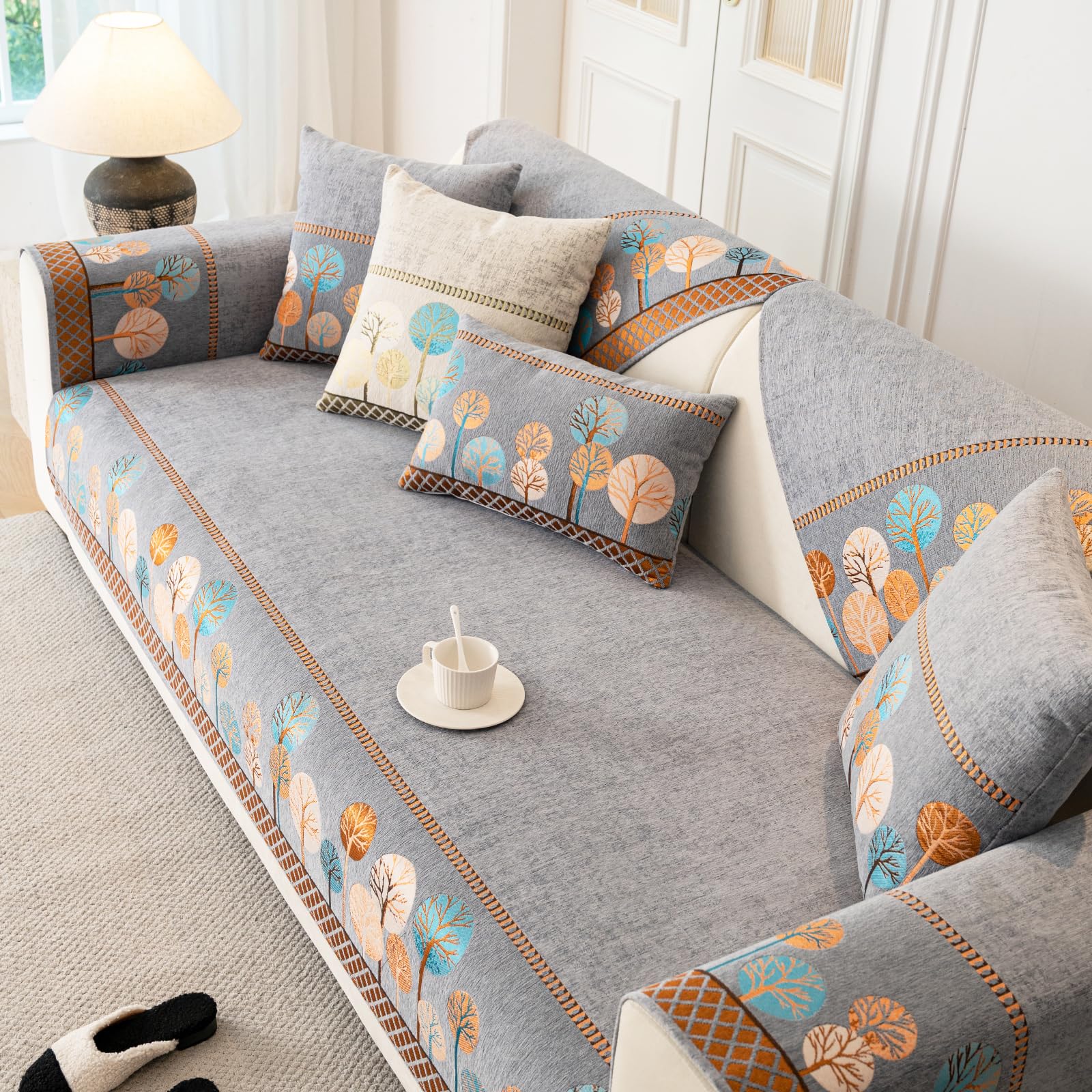 tianxinbaobei Boho Couch Cover, Non Slip Washable Sofa Covers, Chenille Couch Covers Quilted, Bohemian Sofa Slipcovers, Furniture Protector for L