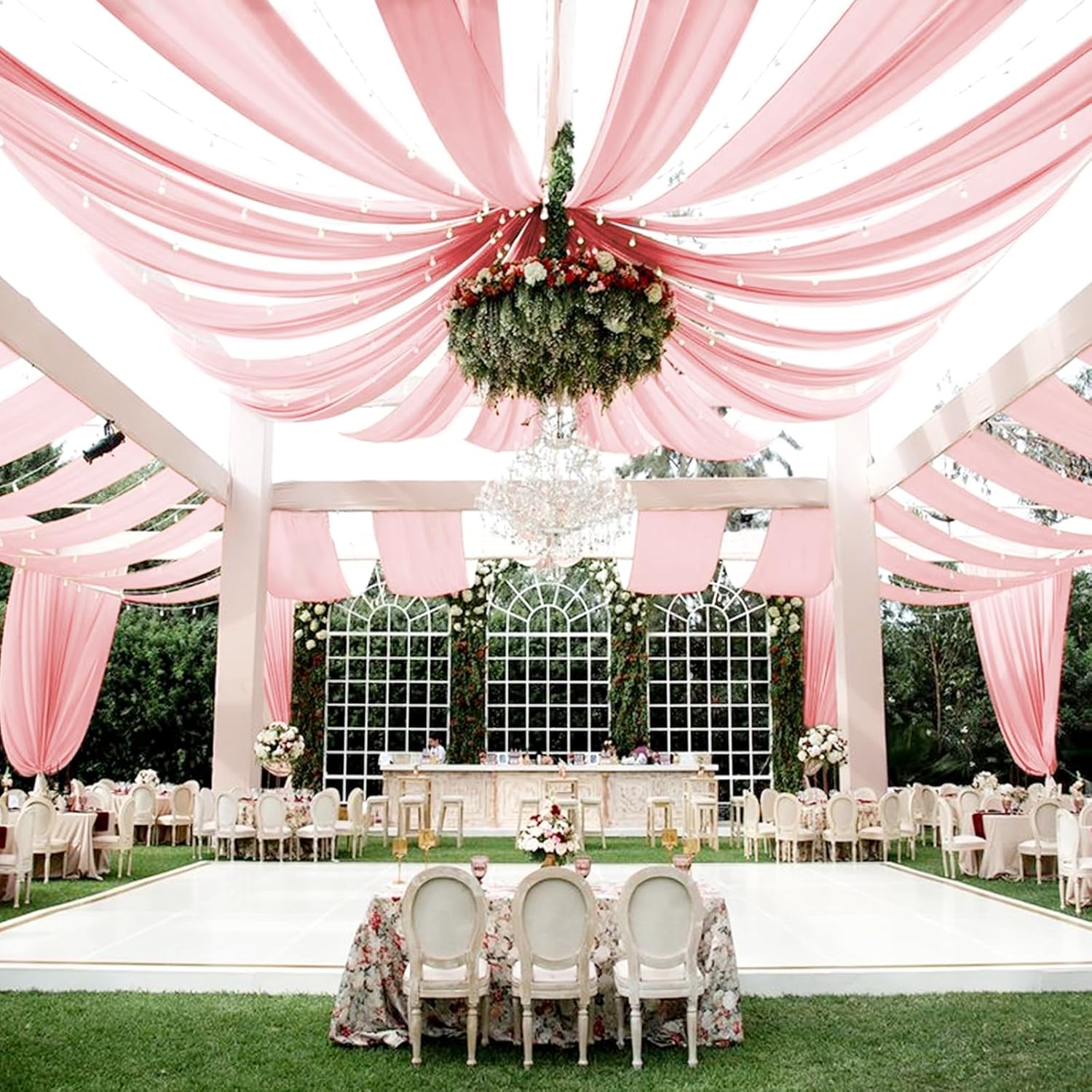 6 Panels Dusty Rose Ceiling Drapes for Wedding Ceiling Drapes 5ftx30ft Wedding Arch Draping Fabric Sheer Curtains Voile Chiffon Drapery Draping Wedding Ceiling Decorations for Party Ceremony Swag Dusty Rose 60"W x 360"L (Pack of 6)