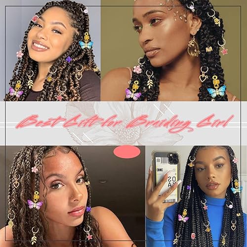 Miniatura 7 de NAISKA 140 piezas de joyería dorada de mariposa para el cabello para trenza, flores de estrellas coloridas, colgante, accesorios de rastas, cuentas