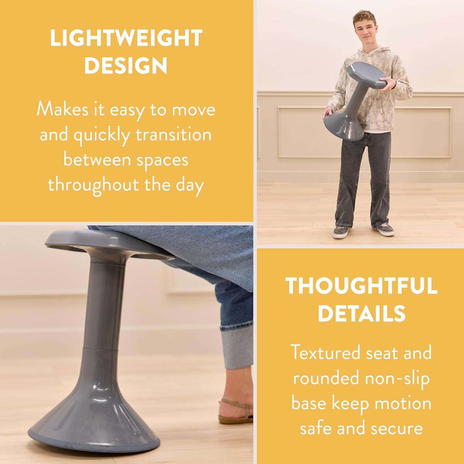 Wobble Sensory Stool, 20in Seat Height, Flexible Seating, Grey