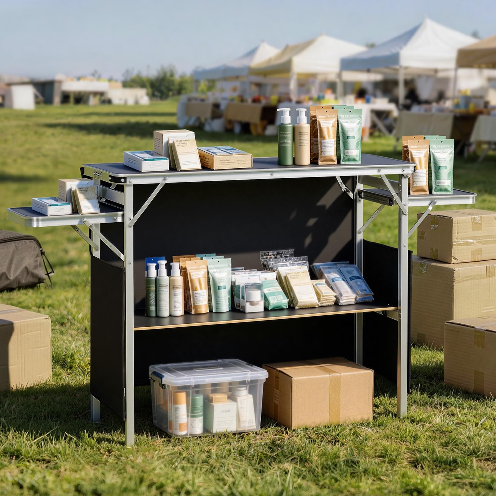 VEVOR Messetheke Klappbar, 1100x390x880 mm, Empfangstheke mit Tragetasche, Ablagefach, Rezeptionstheke, Messestand, Bartisch, Faltbare Mobile Barstation für Veranstaltungen, Partys & Messen