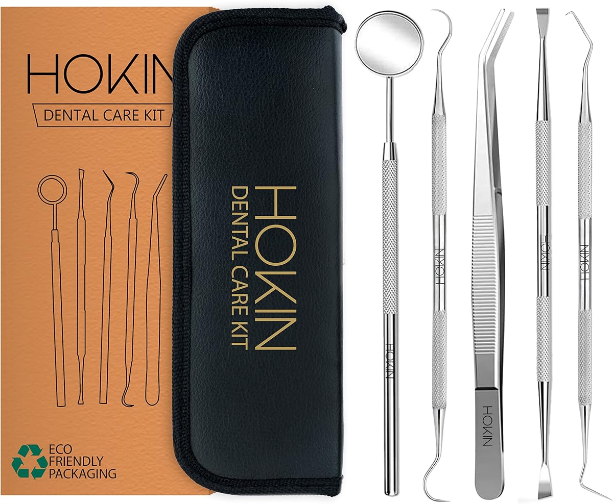 HOKIN Plaque Remover for Teeth Cleaning Tool Dental Care Kit - Stainless Steel Dental Picks for Men, Women, Kids and Pet Care (1 Count (Pack of 5))