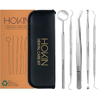 HOKIN Dental Care Set Dental Premium Dental Cleaning Tartar Remover Dental Probe Mouth Mirror Scaler Made of Stainless Steel 5