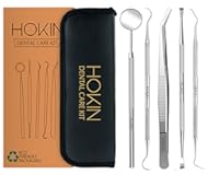 Dental Tools by HOKIN Plaque Remover Teeth Cleaning Tool Dental Care Kit Tooth Filling Repair Set Stainless Steel Dental Picks for Men Women Kids and Pet Care (5 Pcs)