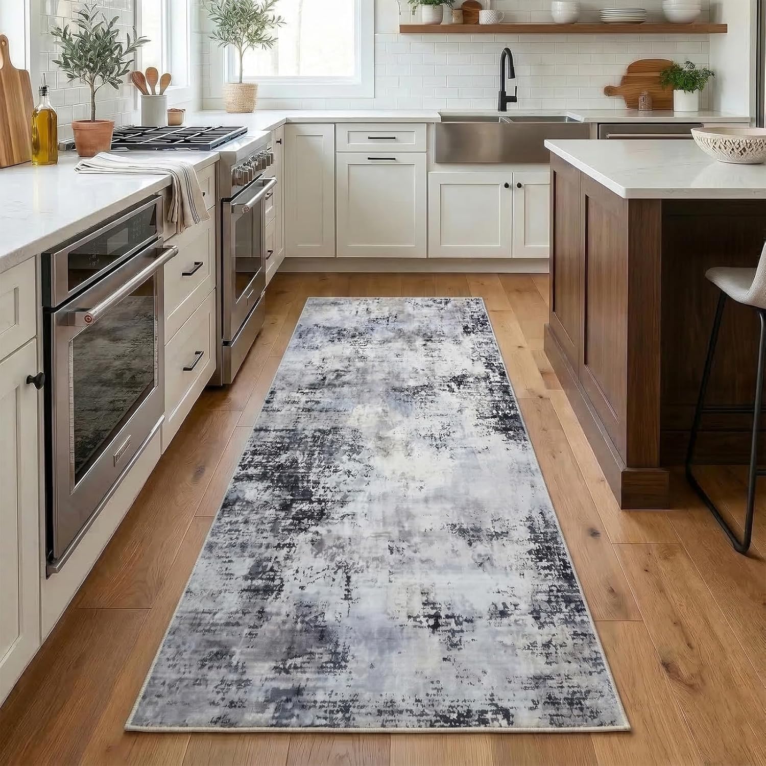Boho Washable Runners Rugs 2x6 for Hallway, Gray Kitchen Runner Rug Non Slip Modern Abstract, Bedroom Runner Rugs Non Skid Low Pile Soft Runners Rug Stain Resistant Carpet for Hall Entryway