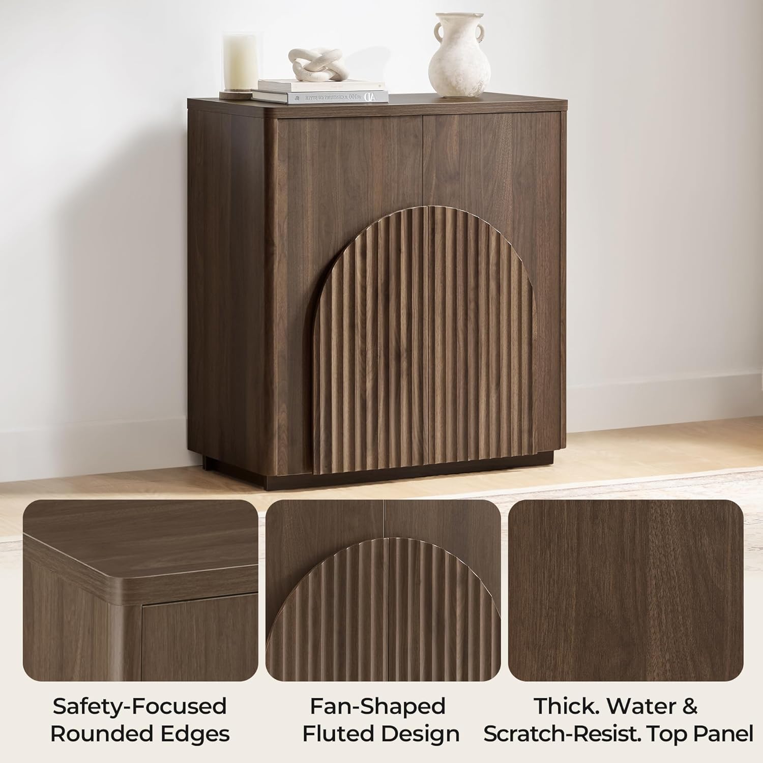 CHITA Sideboard Buffet Cabinet with Storage, Small Storage Cabinet with Doors and Shelves for Living Room Accent, Bar, Kitchen, Walnut