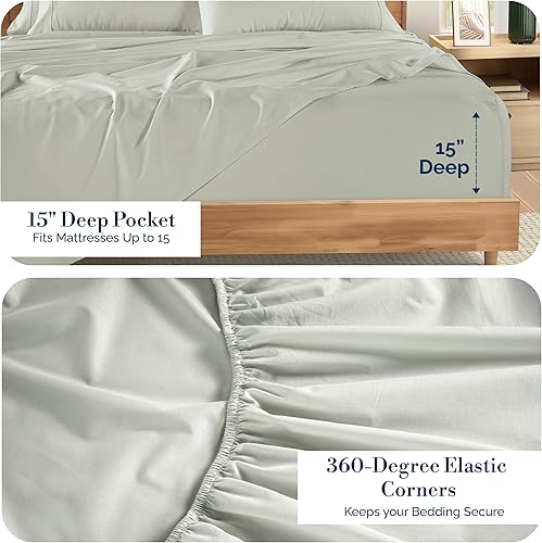 Miniatura 3 de Casa Platino Juego de sábanas individual XL de percal  Juego de sábanas de 4 piezas 100% algodón individual XL, con sábana ajustada de bolsillo